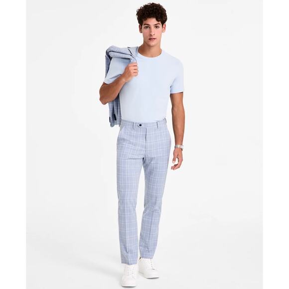 NWT Alfani Slim-Fit Plaid Dress Pants, Light Blue, Men's 32W x 32L - Picture 1 of 6